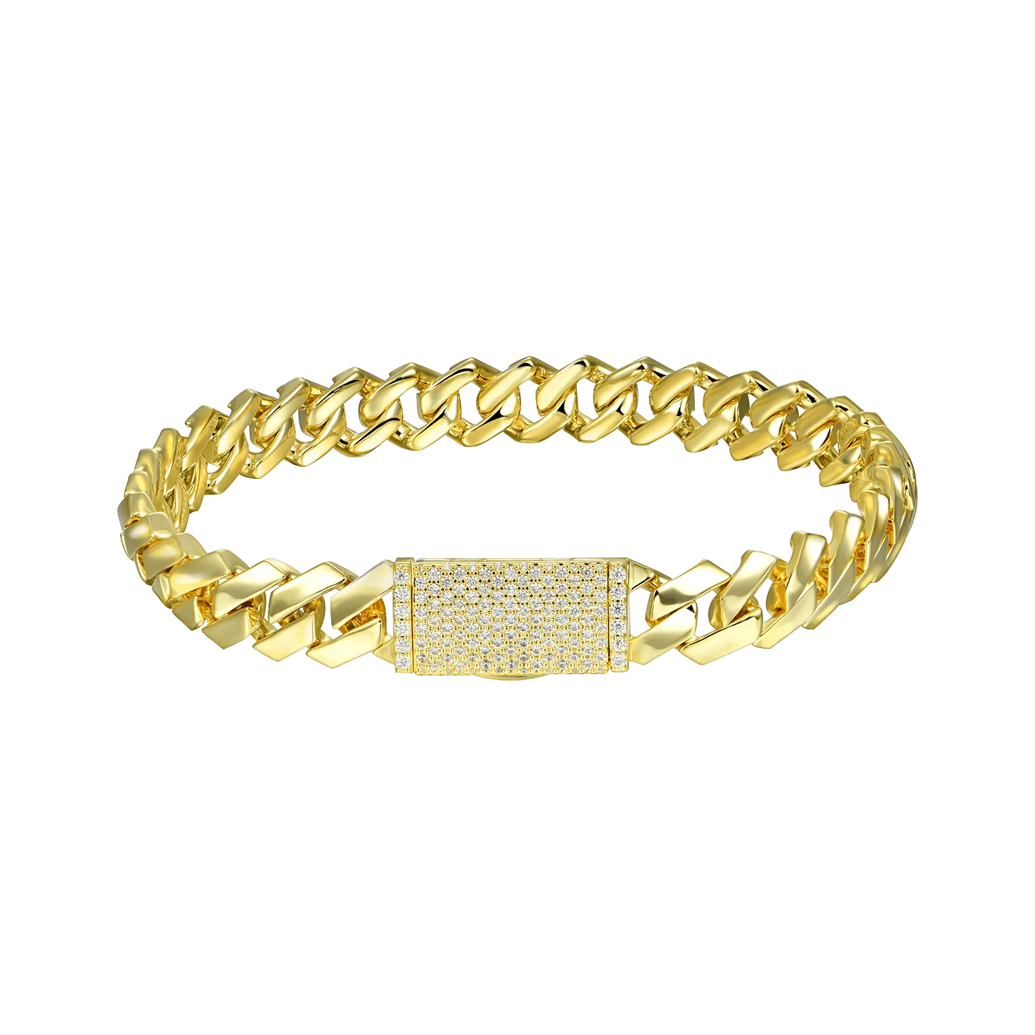 Moissanite Plain Gold Prong Cuban Link Bracelet - 8mm