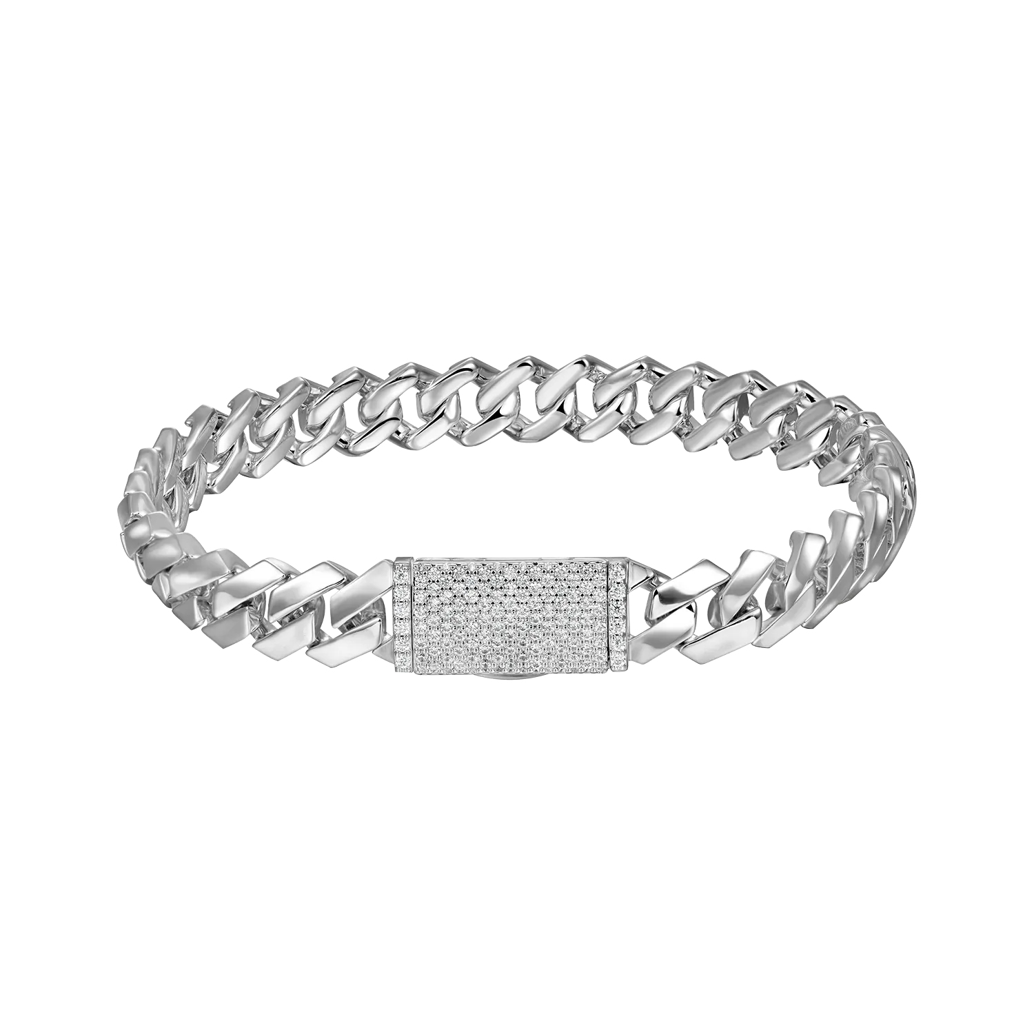 Moissanite Plain Gold Prong Cuban Link Bracelet - 8mm