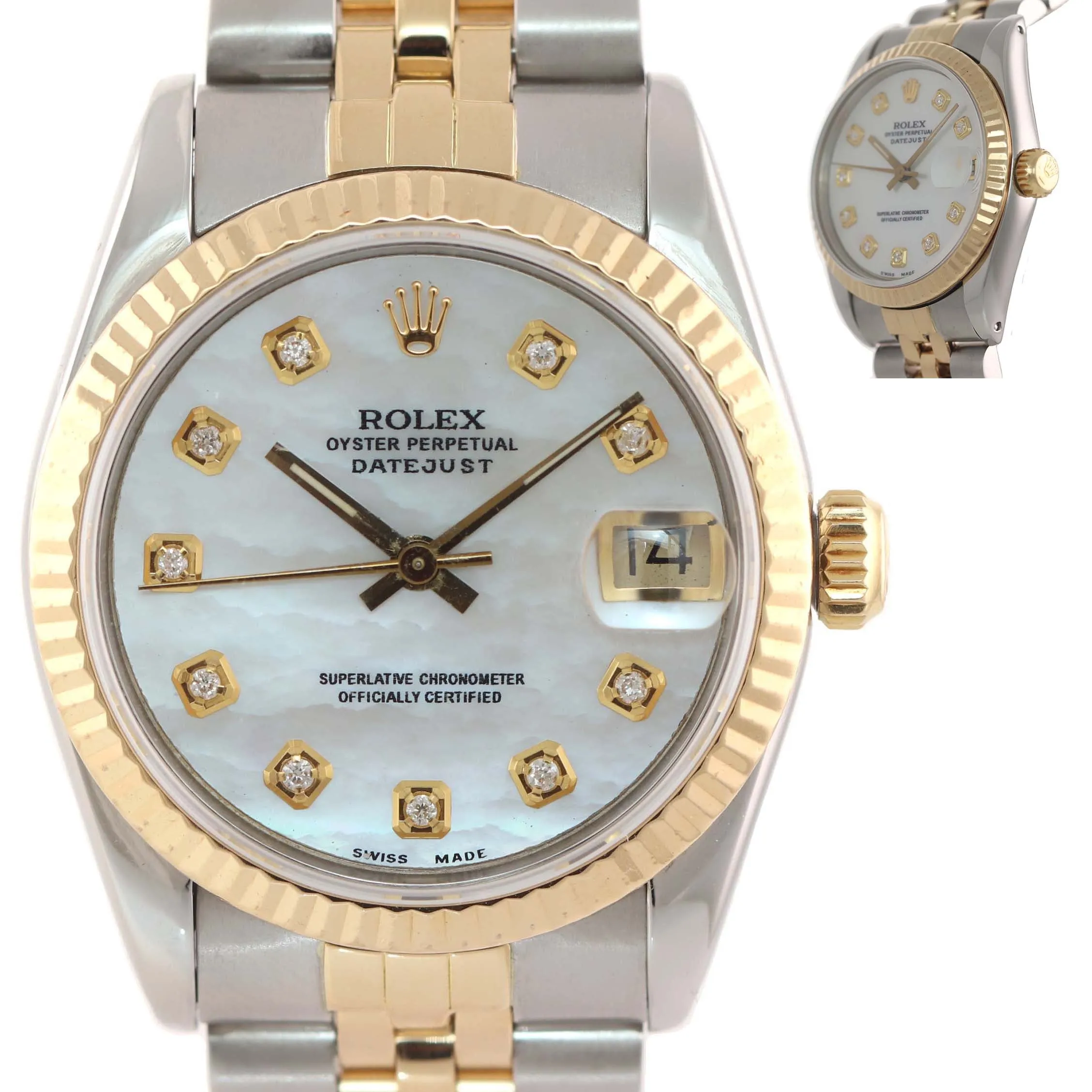 MOP DIAMOND Rolex DateJust 31mm Midsize Two-Tone Steel 18k Gold 68273 Watch