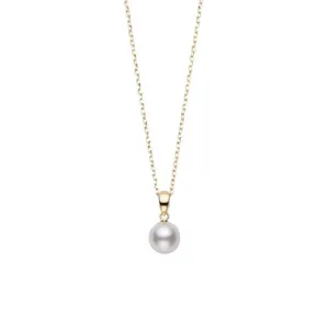 Morning Dew 18K Yellow Gold Akoya Cultured Pearl Pendant Necklace