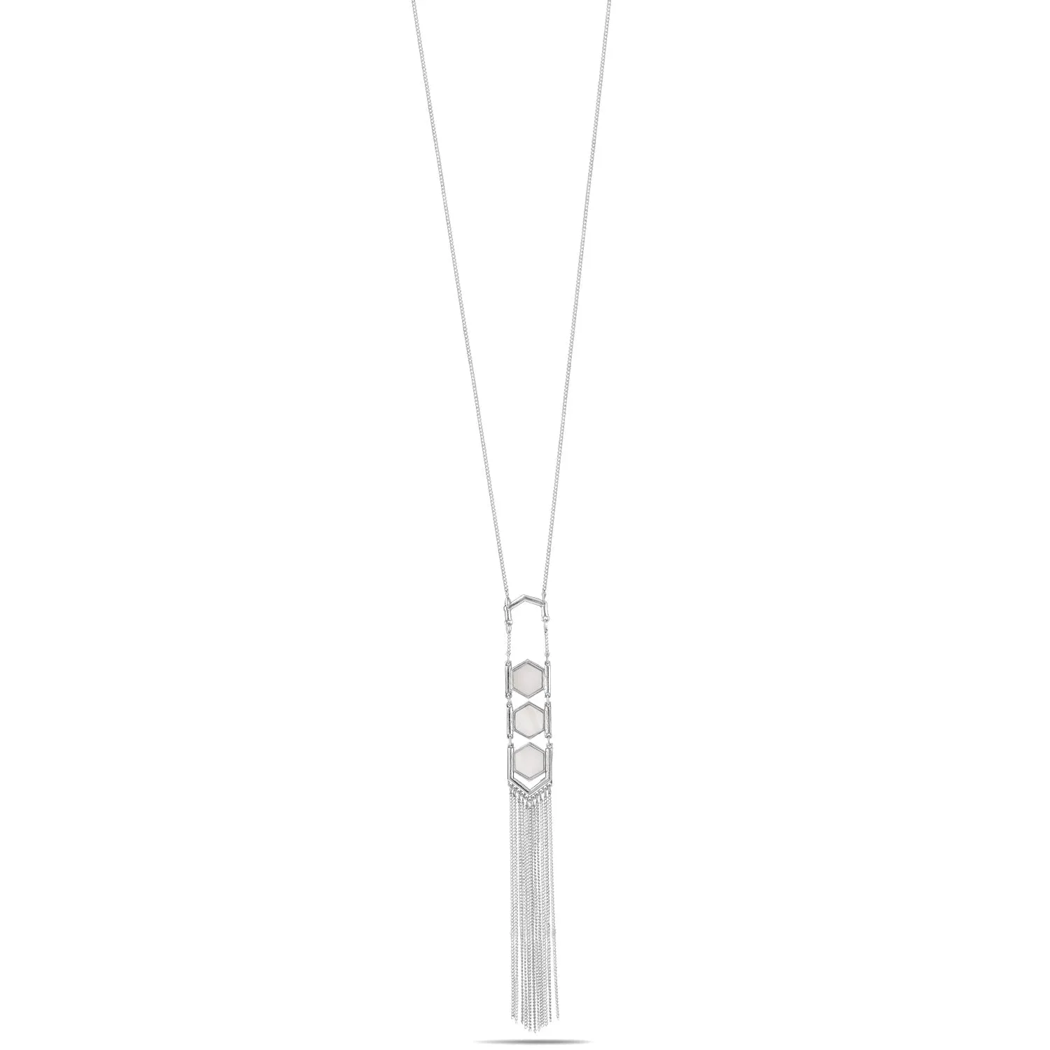 MOTHER OF PEARL RHODIUM TASSEL  NECKLACES #SQ321-163087RH (LG5)