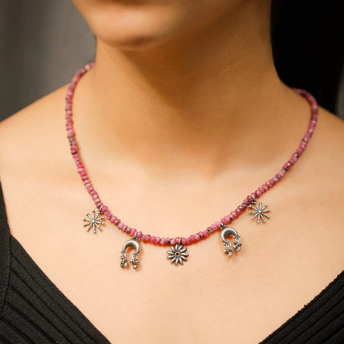 Multi Charm Necklace with Pink Sapphire