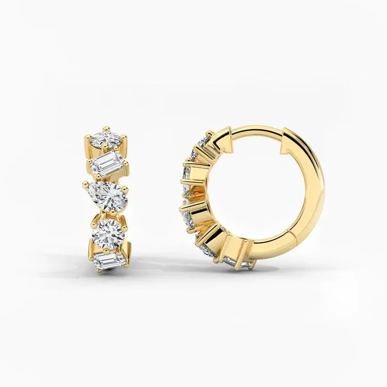Multi-shape Moissanite  Diamond Huggie Earrings