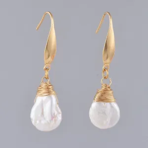 Natural Baroque Pearl Keshi Pearl Wire Wrapped Earrings