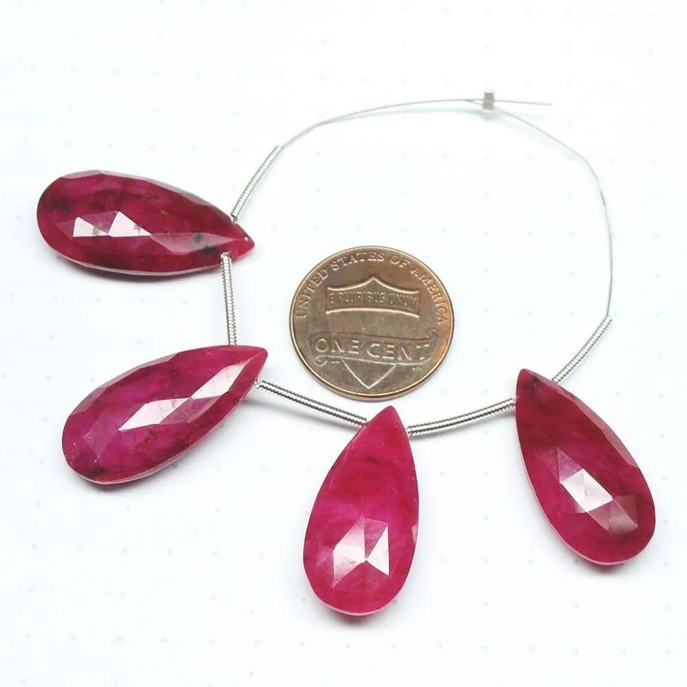 Natural Blood Red Ruby Faceted Pear Drop Briolette Gemstone Pair Beads 2pc 30mm