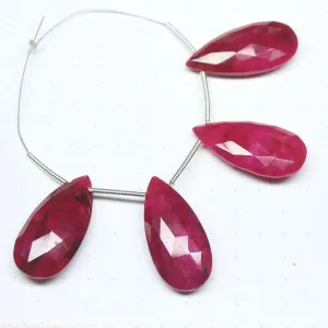 Natural Blood Red Ruby Faceted Pear Drop Briolette Gemstone Pair Beads 2pc 30mm