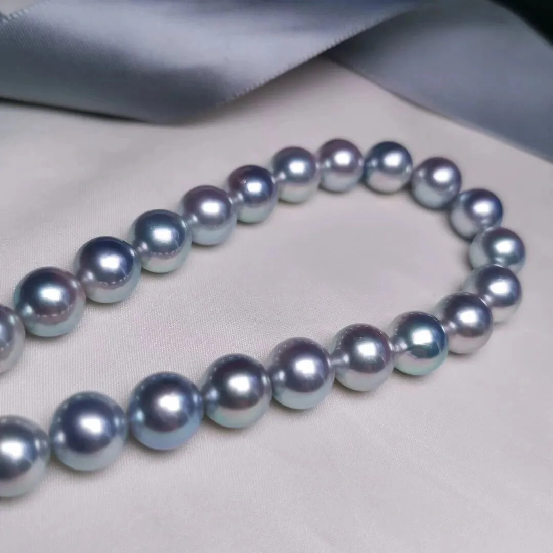 Natural-Color | 10.0-10.5 mm Japanese Silver-Blue Akoya Pearl Necklace - PSL Certificate