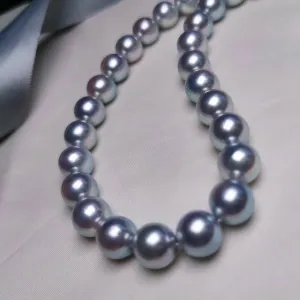 Natural-Color | 10.0-10.5 mm Japanese Silver-Blue Akoya Pearl Necklace - PSL Certificate