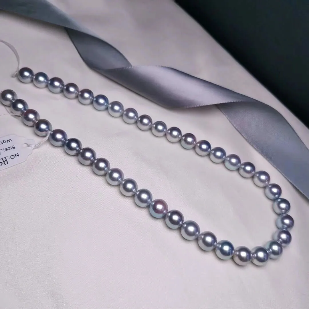 Natural-Color | 10.0-10.5 mm Japanese Silver-Blue Akoya Pearl Necklace - PSL Certificate
