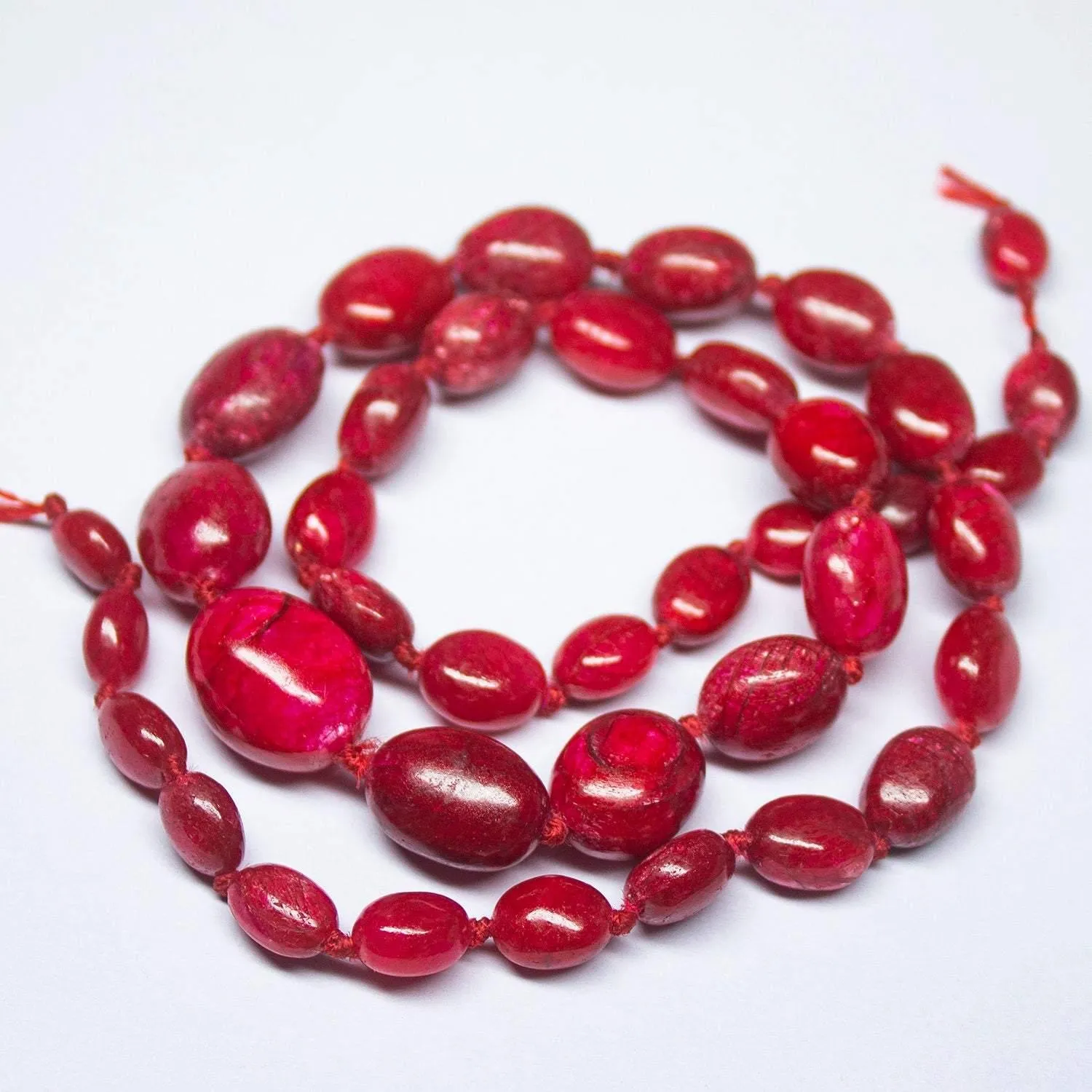 Natural Dyed Red Ruby Smooth Oval Beads 7mm 13.5mm 18inches