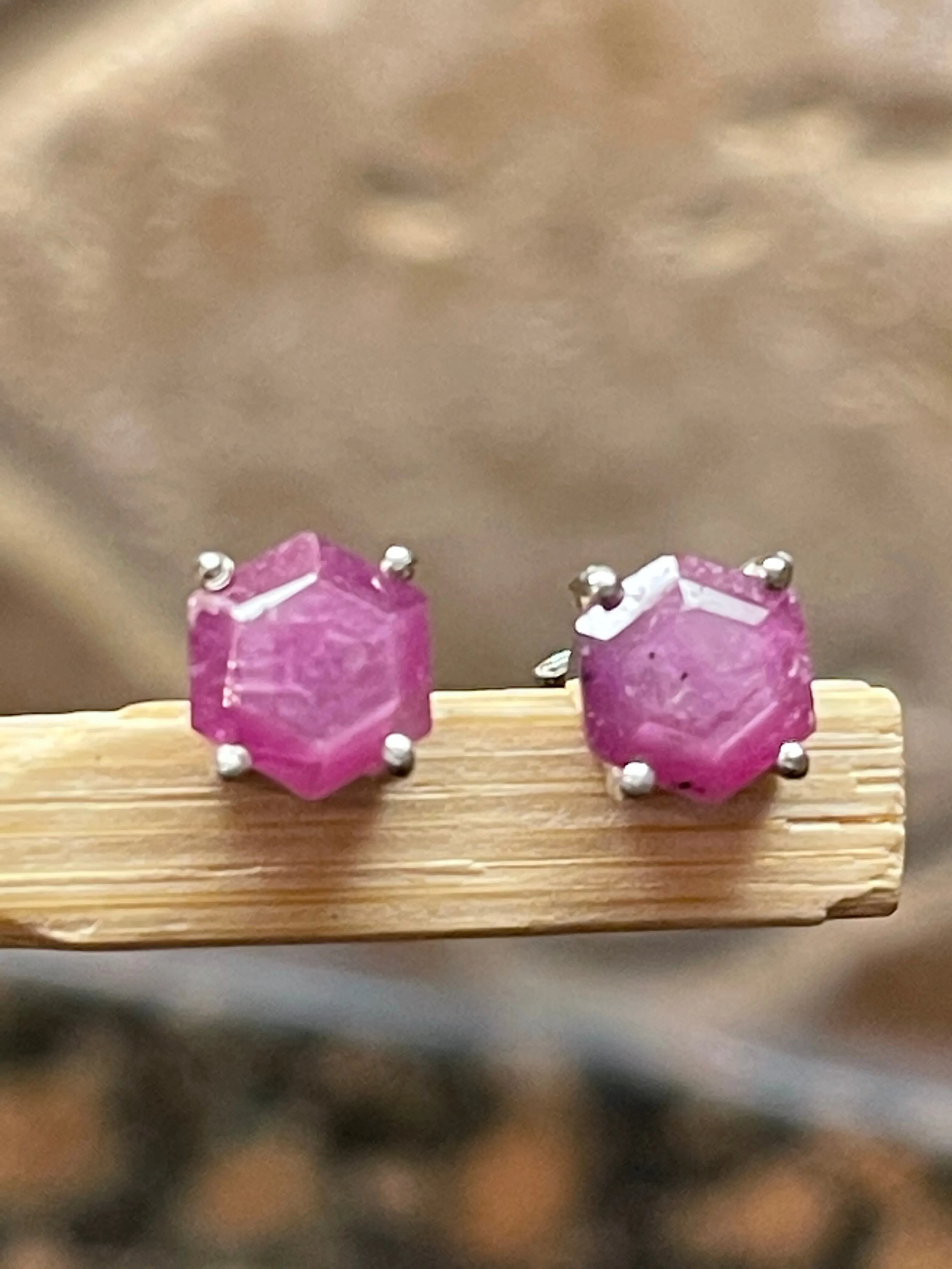 Natural Ruby 925 Solid Sterling Silver Earrings 6mm