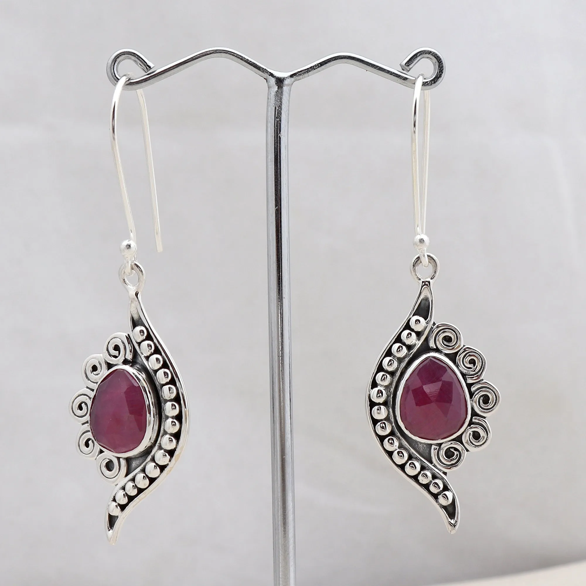 Natural Ruby Silver Earring