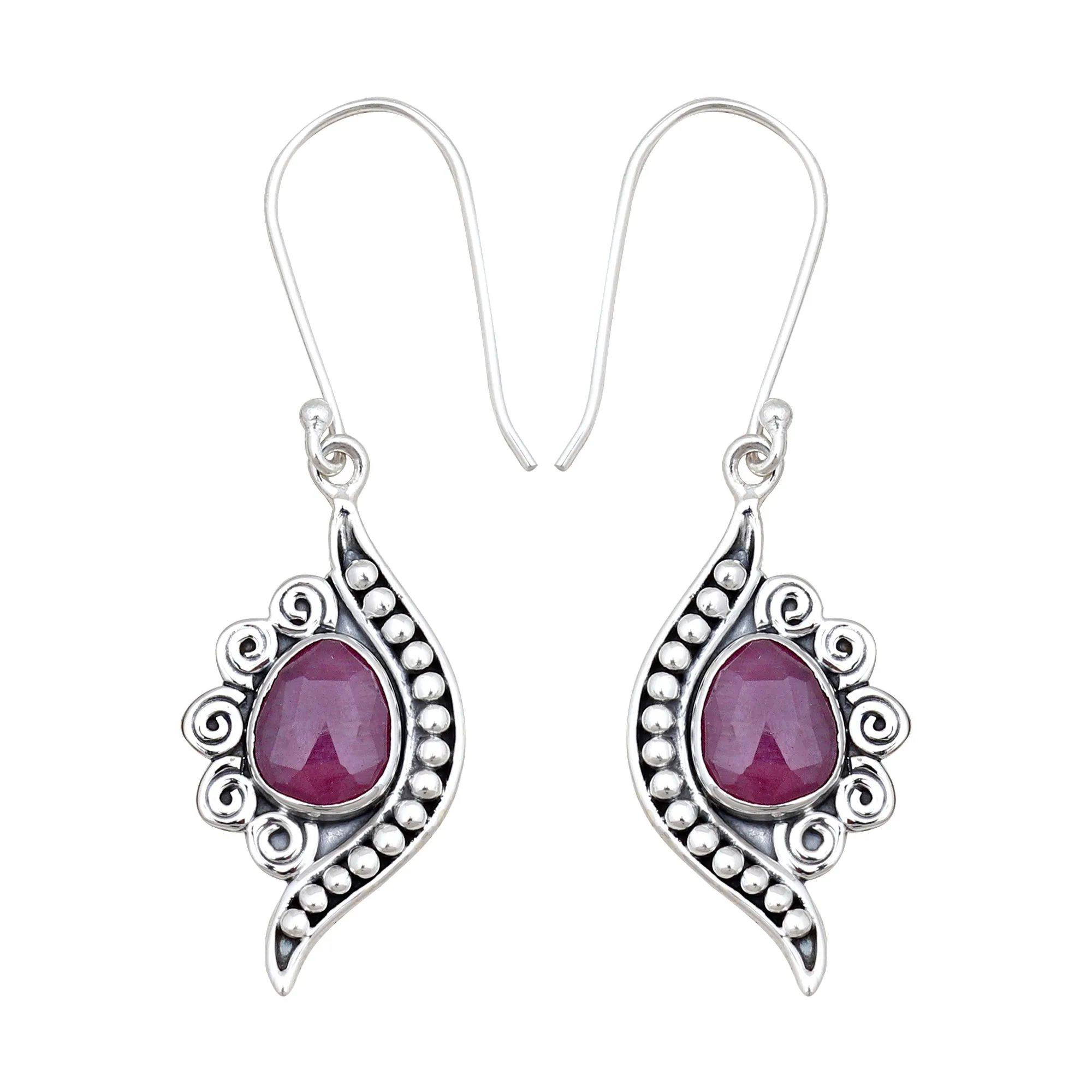 Natural Ruby Silver Earring