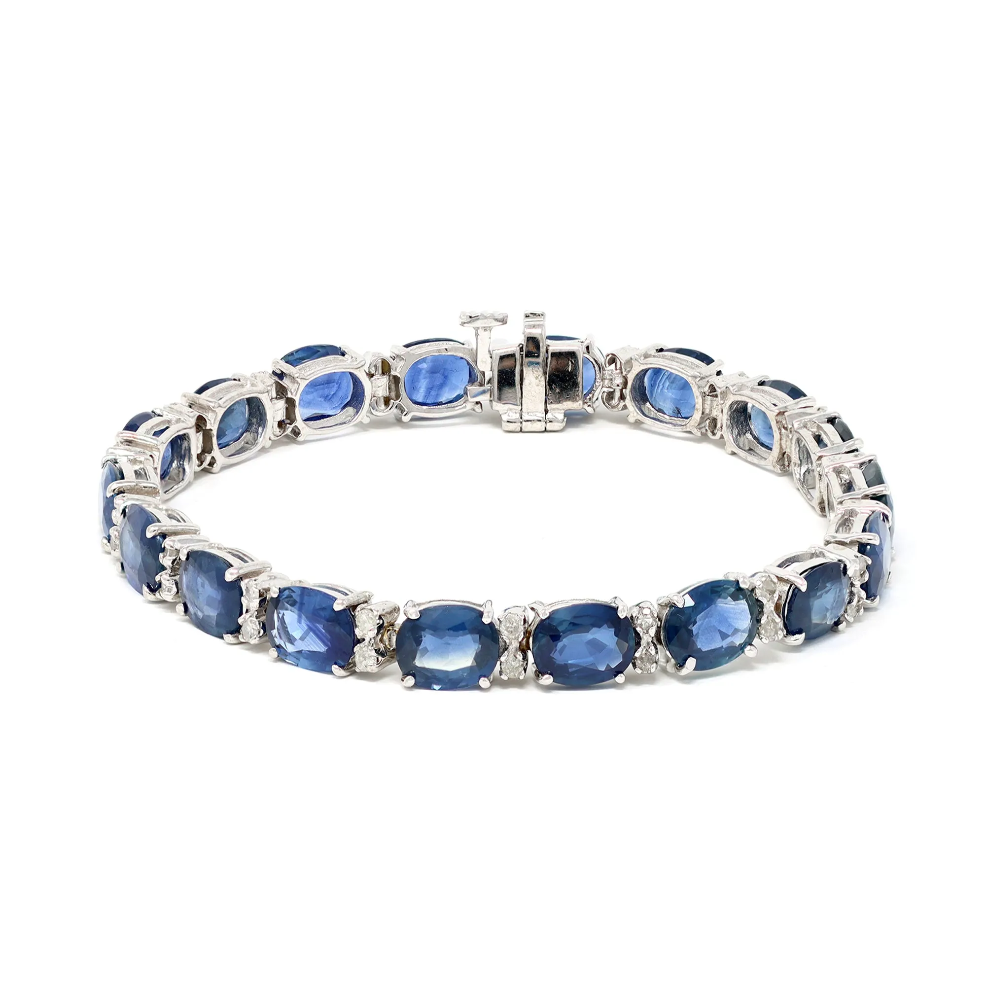 Natural Sapphire & Diamond Bracelet Set in 14K White Gold