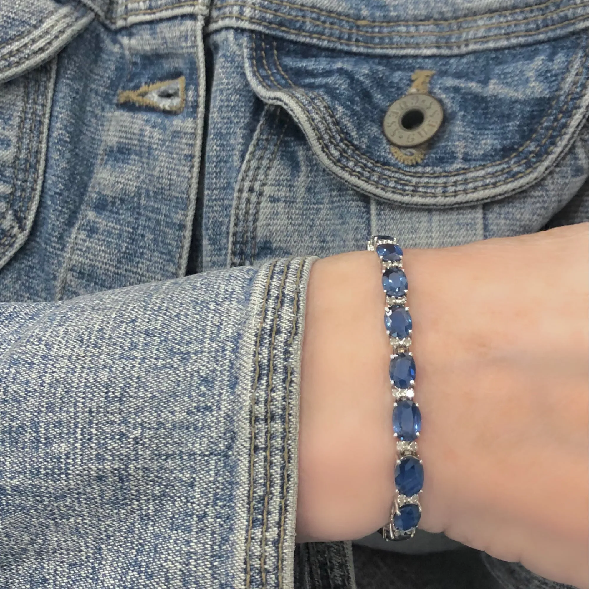 Natural Sapphire & Diamond Bracelet Set in 14K White Gold