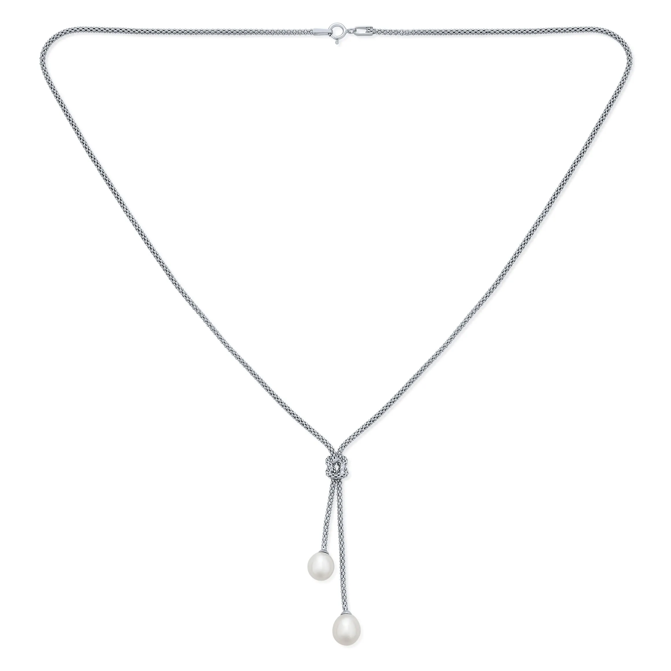 Nautical Bride CZ Drop Necklace with Simulated Pearl for Beach Weddings