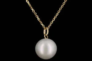 New 14K Yellow Gold White Freshwater Pearl Pendant Necklace