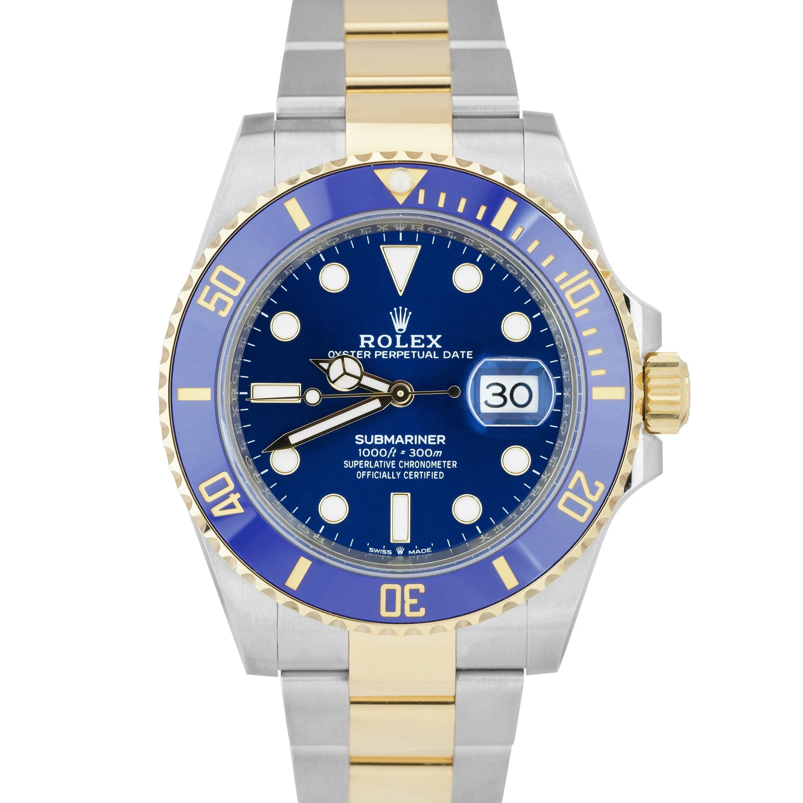 NEW 2021 Rolex Submariner Date 41mm Ceramic Two-Tone Gold Blue Watch 126613 LB