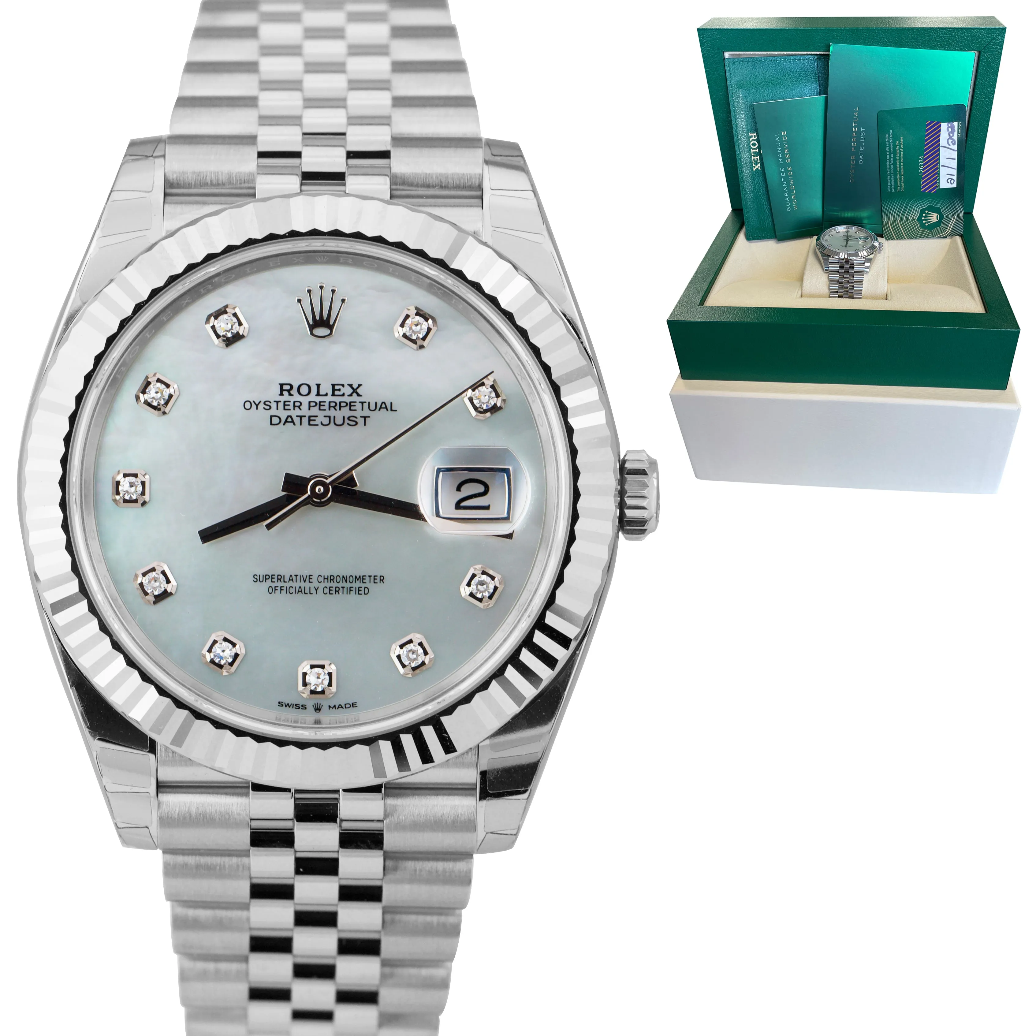 NEW JAN 2022 Rolex DateJust 41 MOP WHITE DIAMOND Steel 41mm JUBILEE Watch 126334