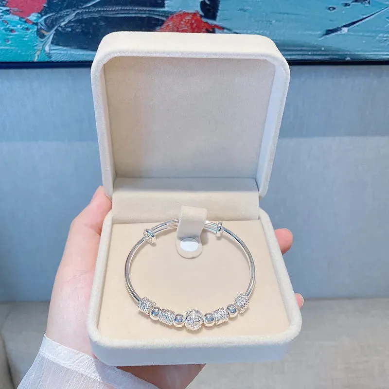 New Korean Fashion Silver Color Lucky beads Bangles for women bracelets Luxury Designer party wedding jewelry gifts