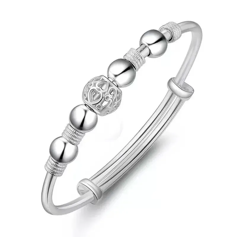 New Korean Fashion Silver Color Lucky beads Bangles for women bracelets Luxury Designer party wedding jewelry gifts