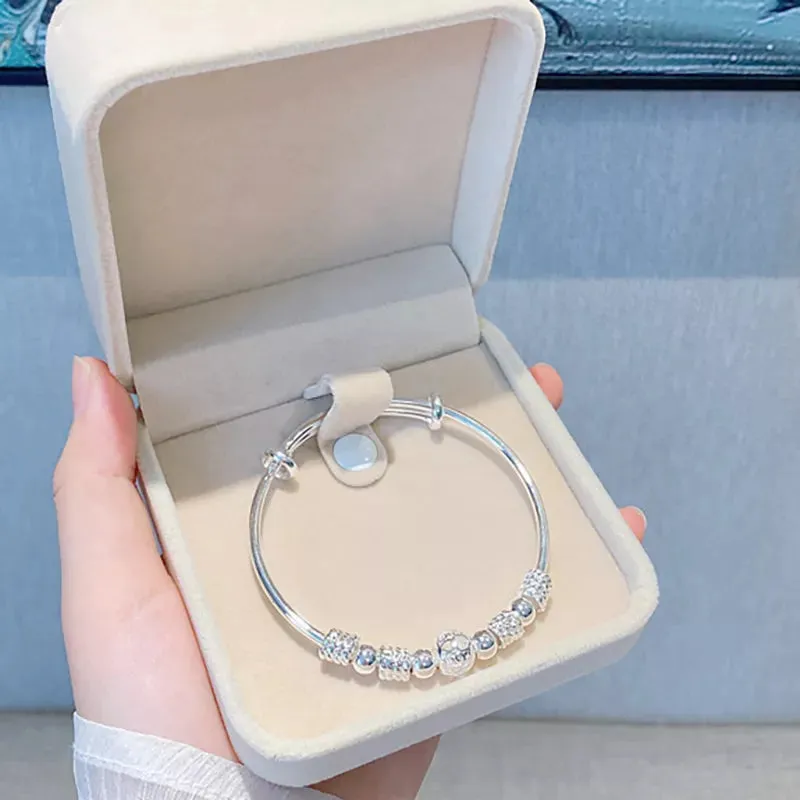 New Korean Fashion Silver Color Lucky beads Bangles for women bracelets Luxury Designer party wedding jewelry gifts
