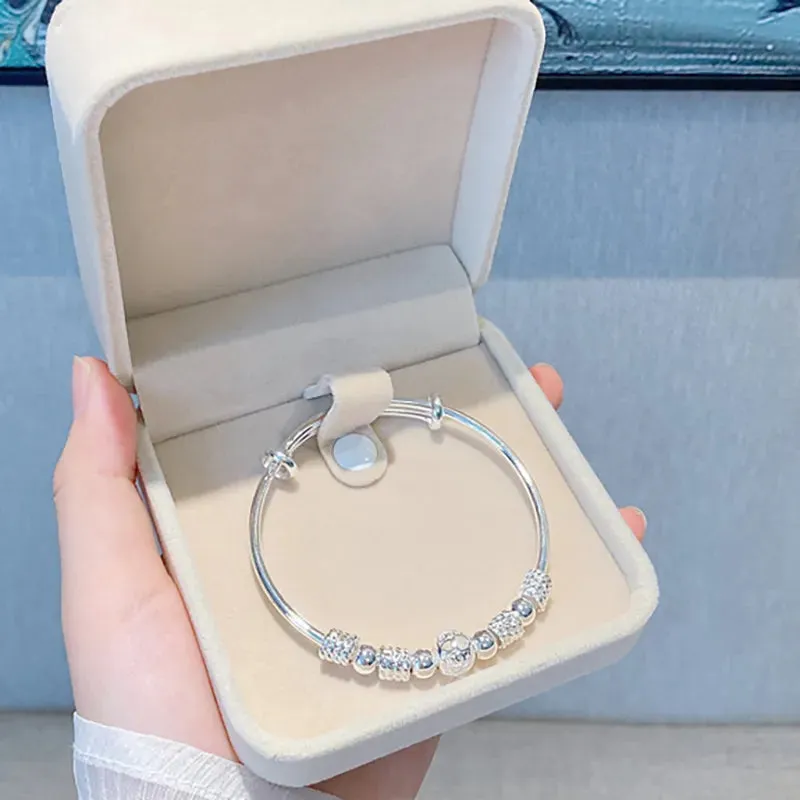 New Korean Fashion Silver Color Lucky beads Bangles for women bracelets Luxury Designer party wedding jewelry gifts