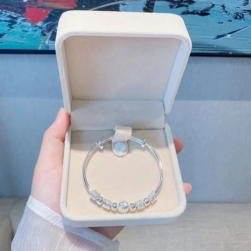 New Korean Fashion Silver Color Lucky beads Bangles for women bracelets Luxury Designer party wedding jewelry gifts