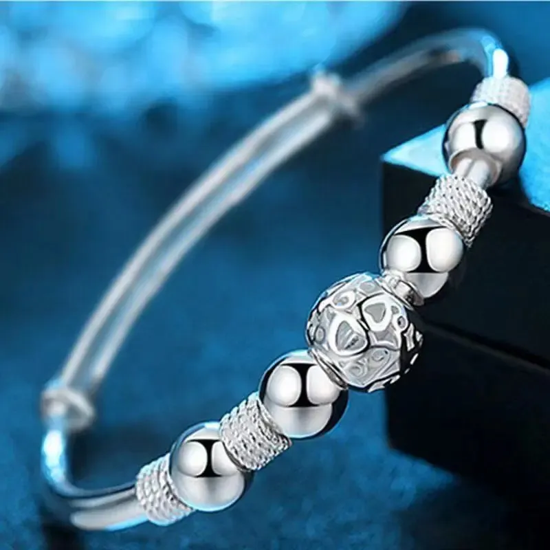 New Korean Fashion Silver Color Lucky beads Bangles for women bracelets Luxury Designer party wedding jewelry gifts