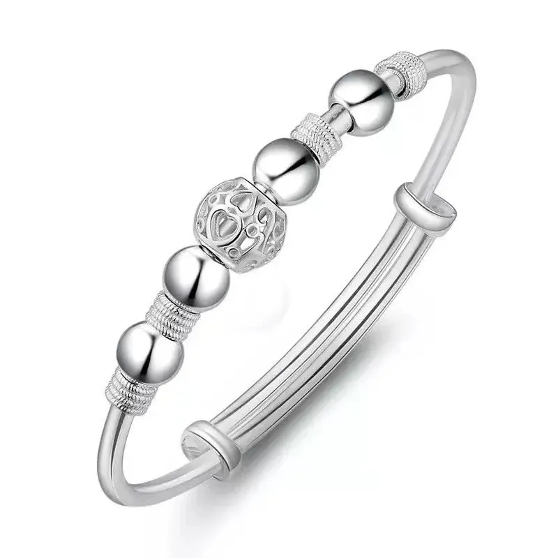New Korean Fashion Silver Color Lucky beads Bangles for women bracelets Luxury Designer party wedding jewelry gifts