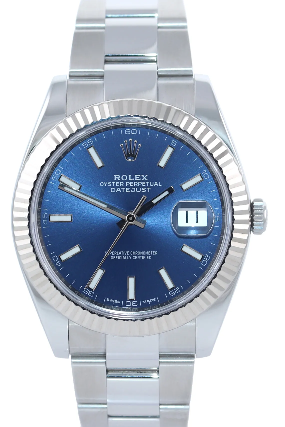 NEW Rolex DateJust 41 126334 Blue Stick Steel white gold Fluted Oyster Watch Box