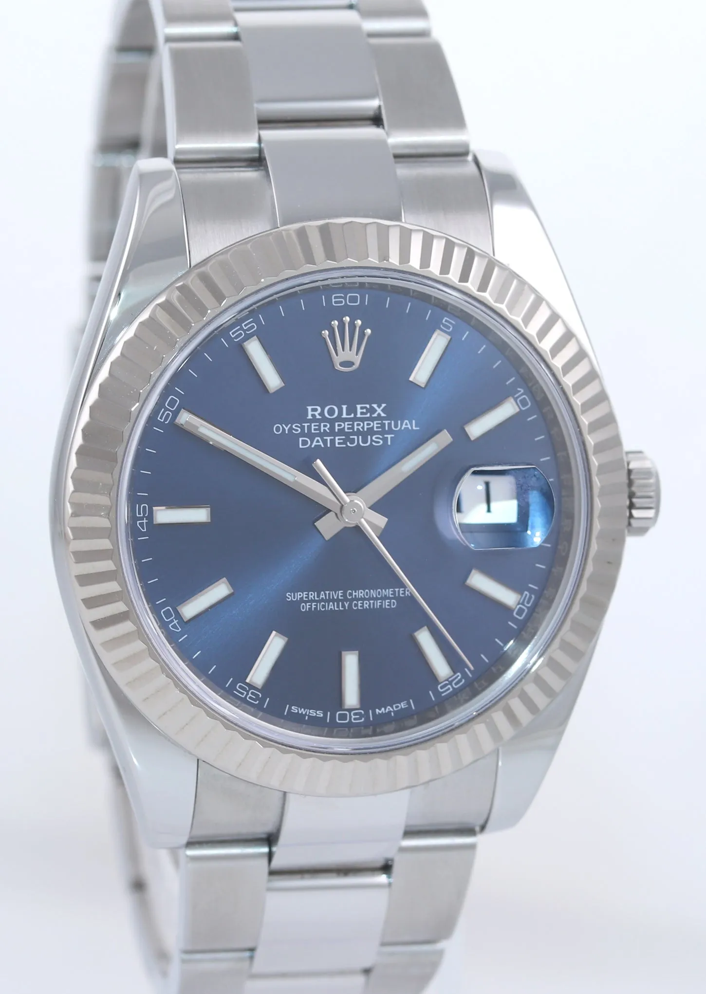 NEW Rolex DateJust 41 126334 Blue Stick Steel white gold Fluted Oyster Watch Box