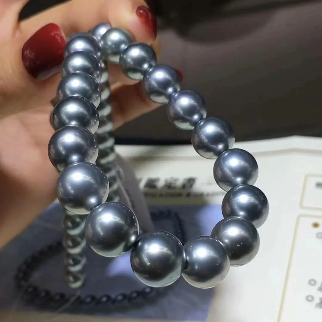 OCEAN BLUE | 8.0-11.0 mm Silver Blue Tahitian True Round Pearl Necklace | PSL Certificate
