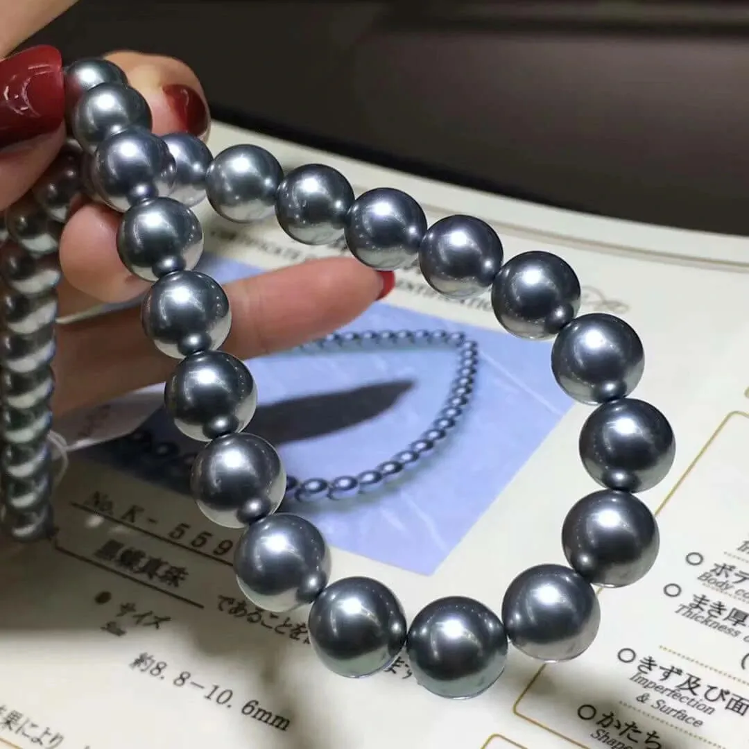 OCEAN BLUE | 8.0-11.0 mm Silver Blue Tahitian True Round Pearl Necklace | PSL Certificate