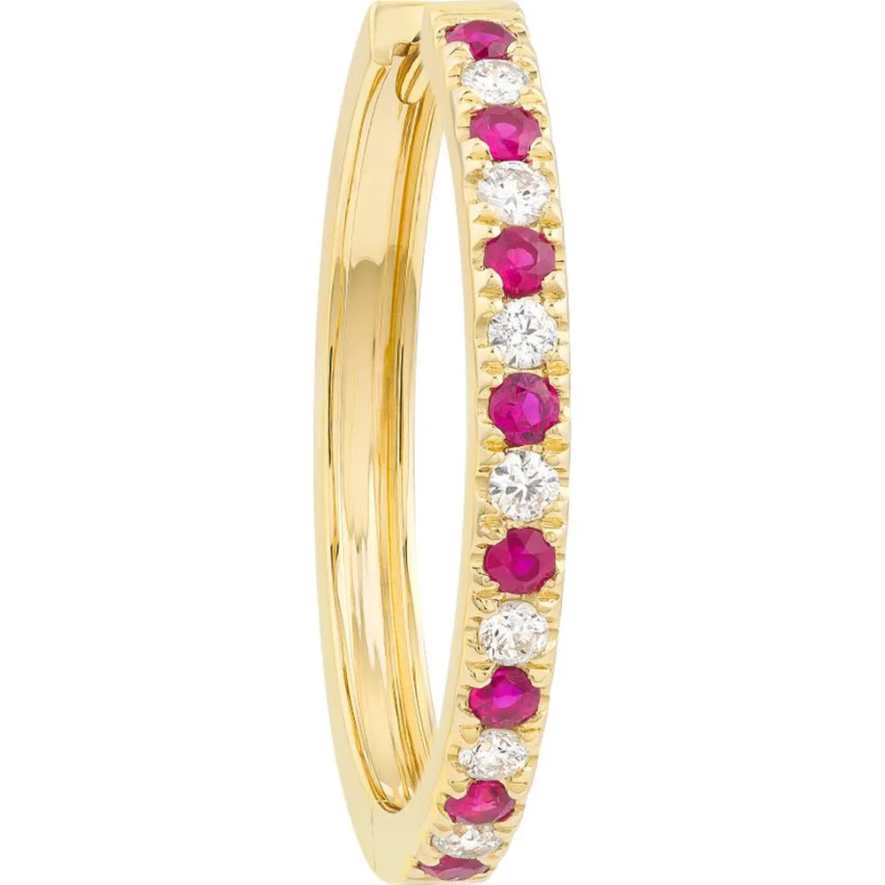 Olas d'Oro - 14K Yellow Gold Ruby & Diamond Hoop Earrings - 0.80 Carat Total Carat Weight