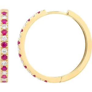 Olas d'Oro - 14K Yellow Gold Ruby & Diamond Hoop Earrings - 0.80 Carat Total Carat Weight