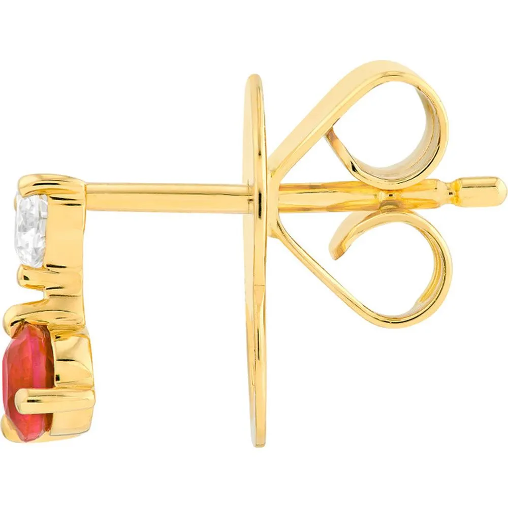 Olas d'Oro - 14K Yellow Gold Ruby & Diamond Stud Earrings - 0.43 Carat Total Carat Weight