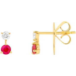Olas d'Oro - 14K Yellow Gold Ruby & Diamond Stud Earrings - 0.43 Carat Total Carat Weight