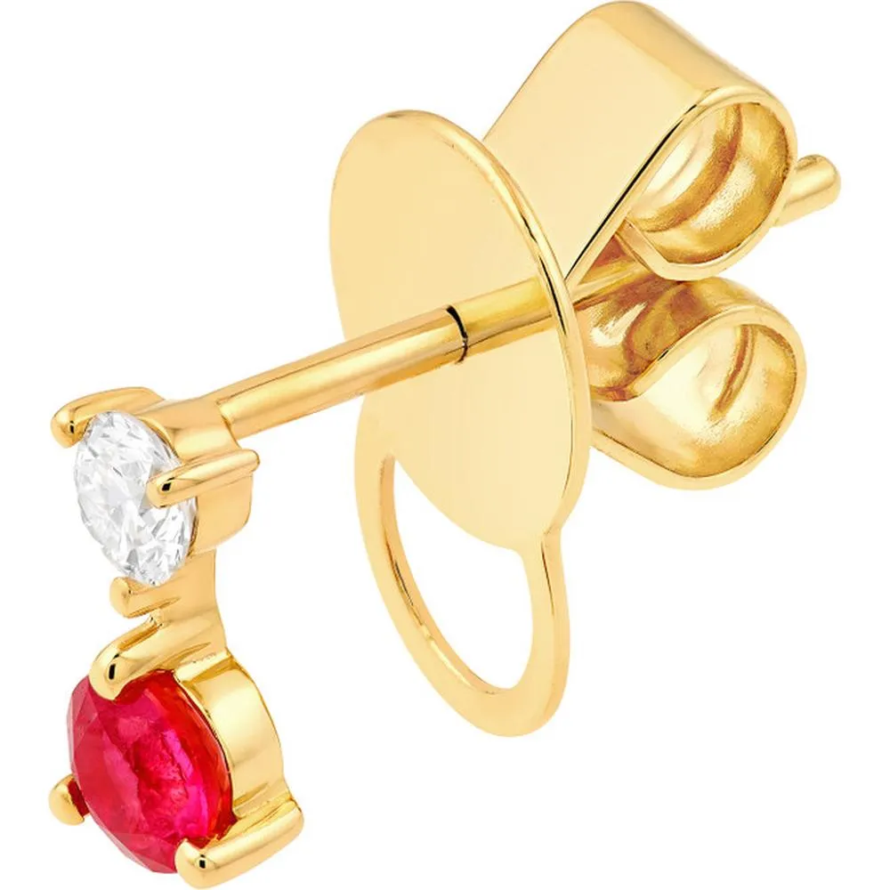 Olas d'Oro - 14K Yellow Gold Ruby & Diamond Stud Earrings - 0.43 Carat Total Carat Weight