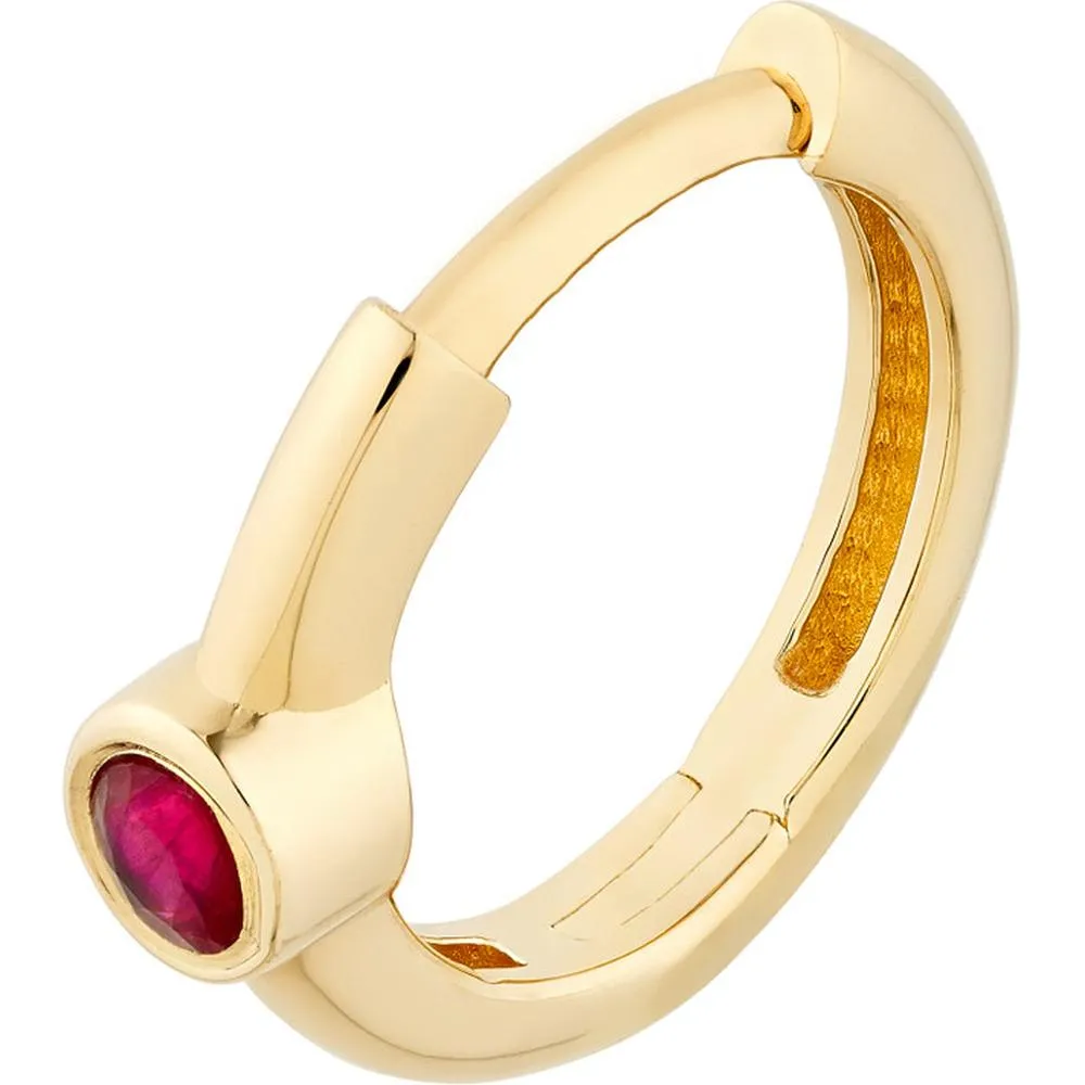 Olas d'Oro - 14K Yellow Gold Ruby Bezel Mini Hoops - 0.10 Carat Total Ruby Weight