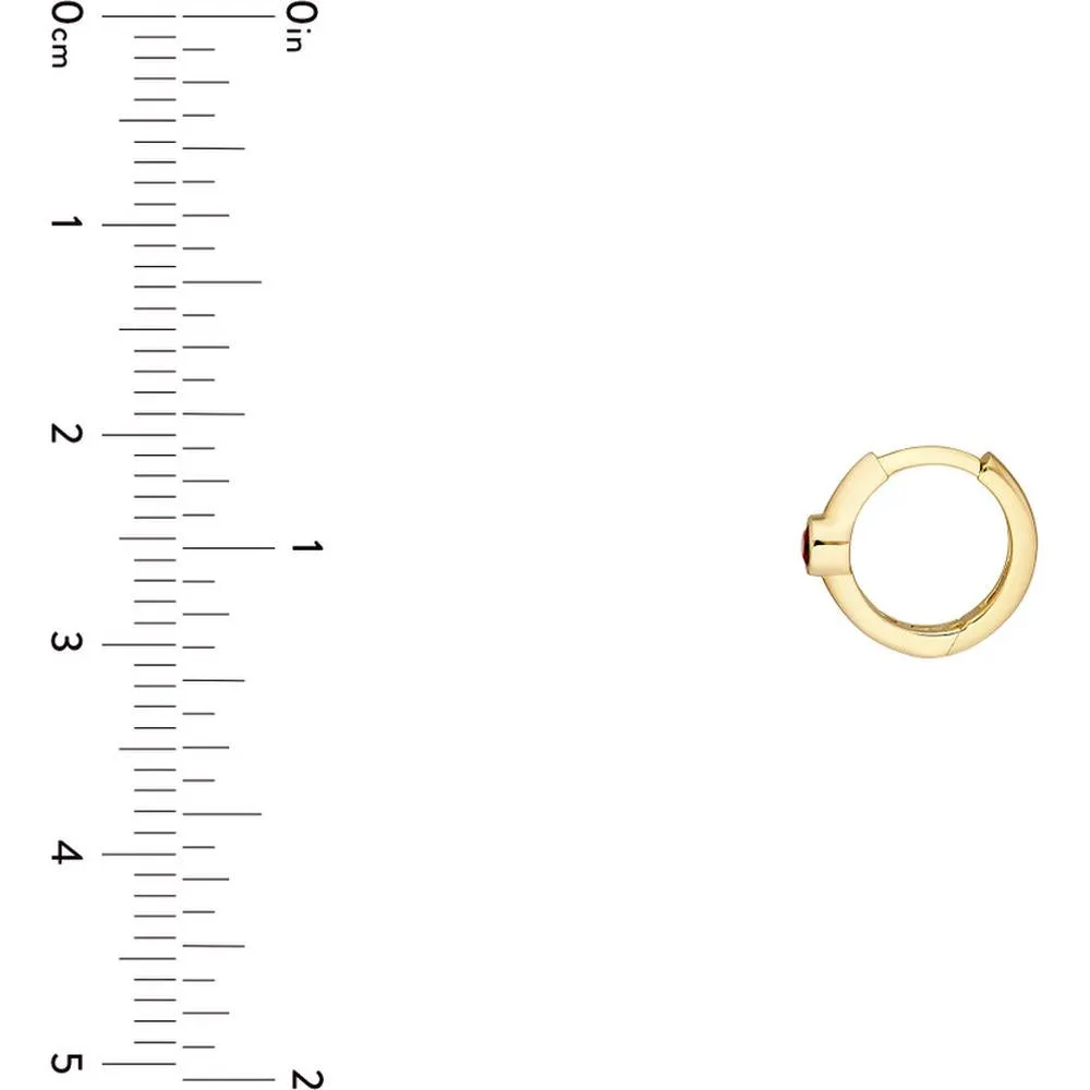 Olas d'Oro - 14K Yellow Gold Ruby Bezel Mini Hoops - 0.10 Carat Total Ruby Weight
