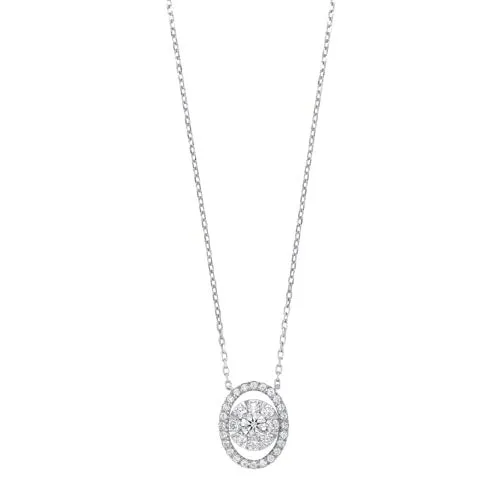 Oval Diamond Halo Pendant In14K White Gold (1/2 Ct. Tw.)
