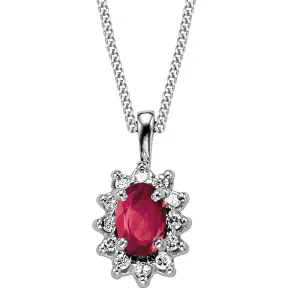 Oval Ruby Pendant with Diamond Halo