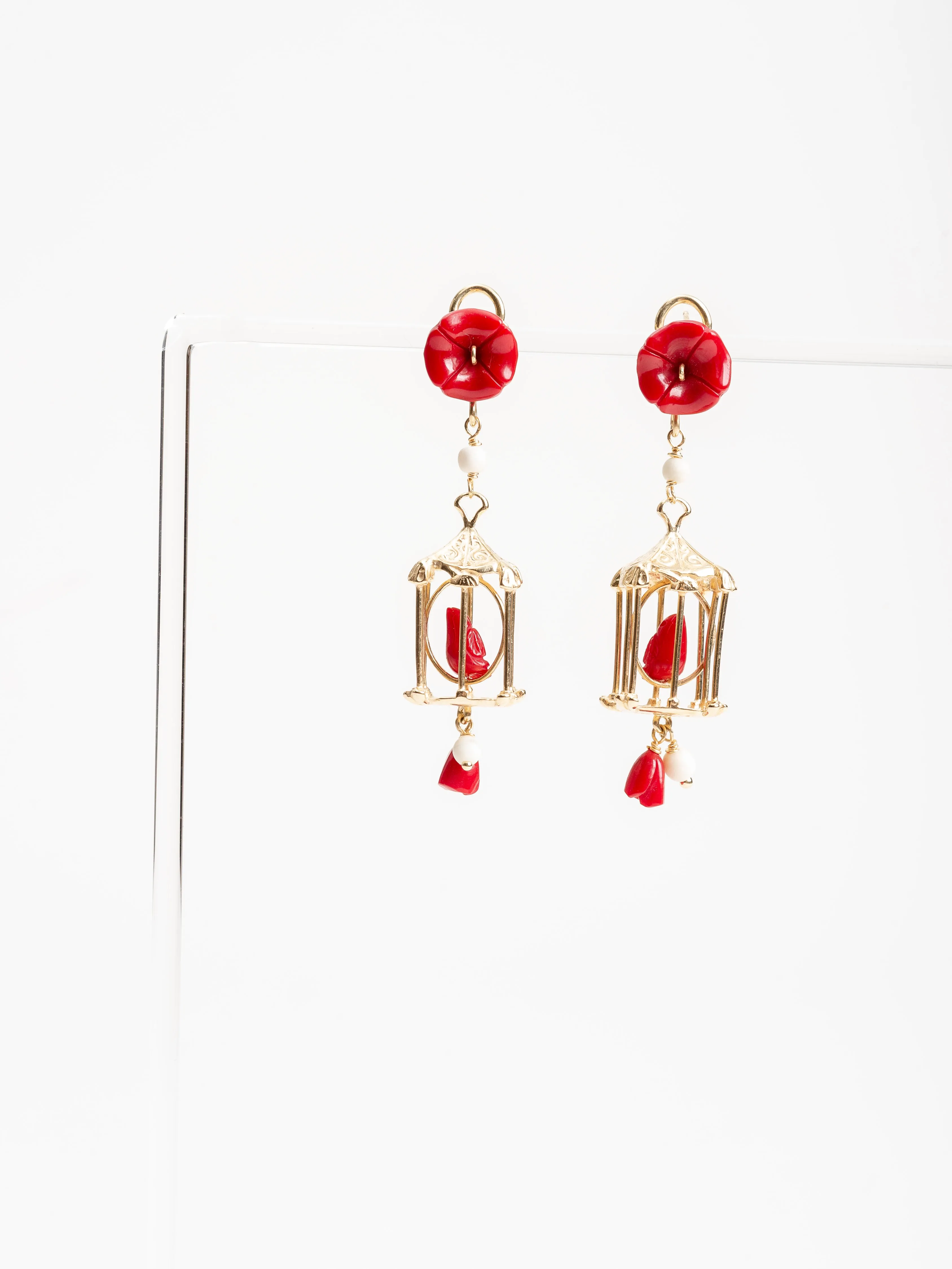 pagoda earrings - ruby