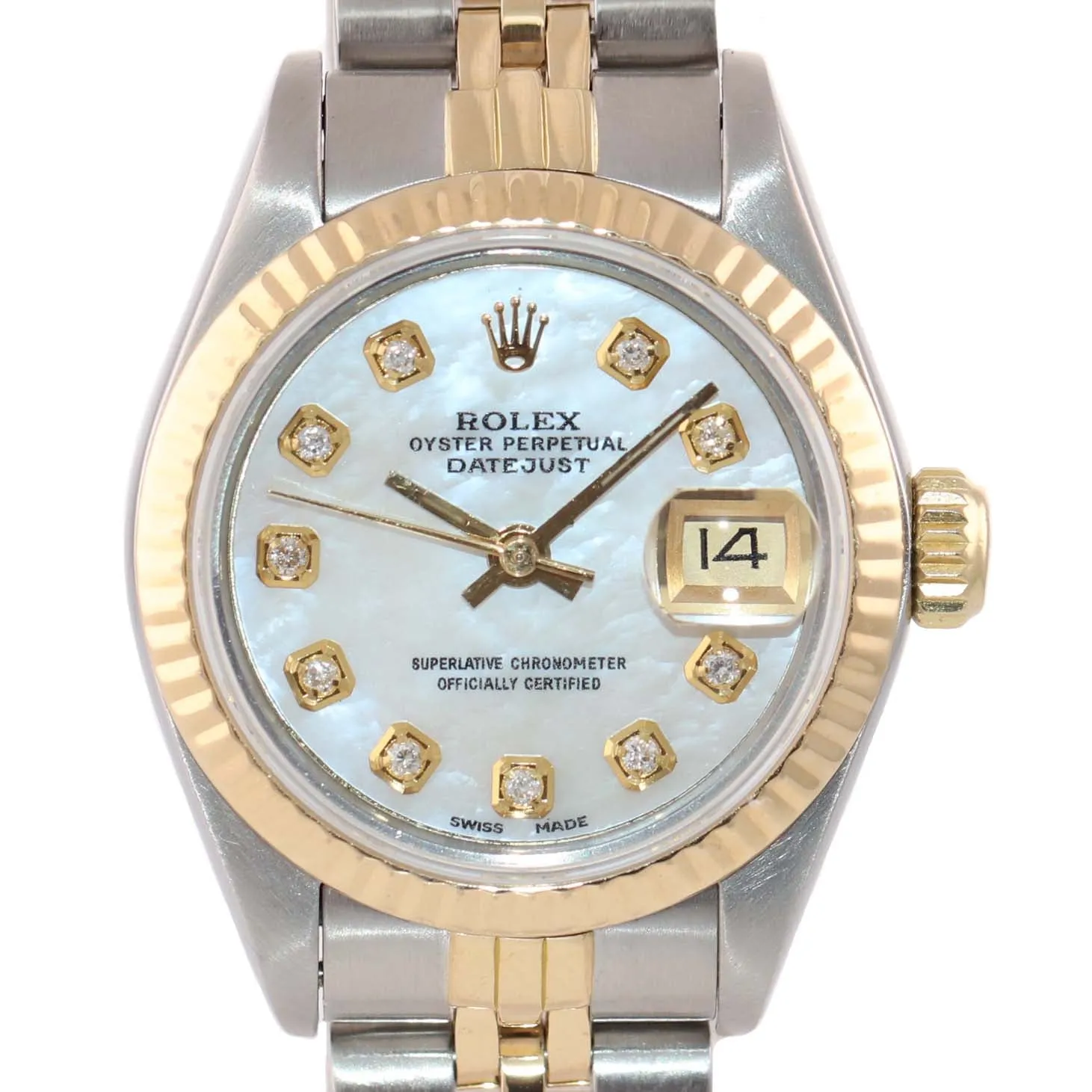 PAPERS Ladies Rolex 67193 Two Tone 18k Gold 26mm MOP Diamond Watch Box
