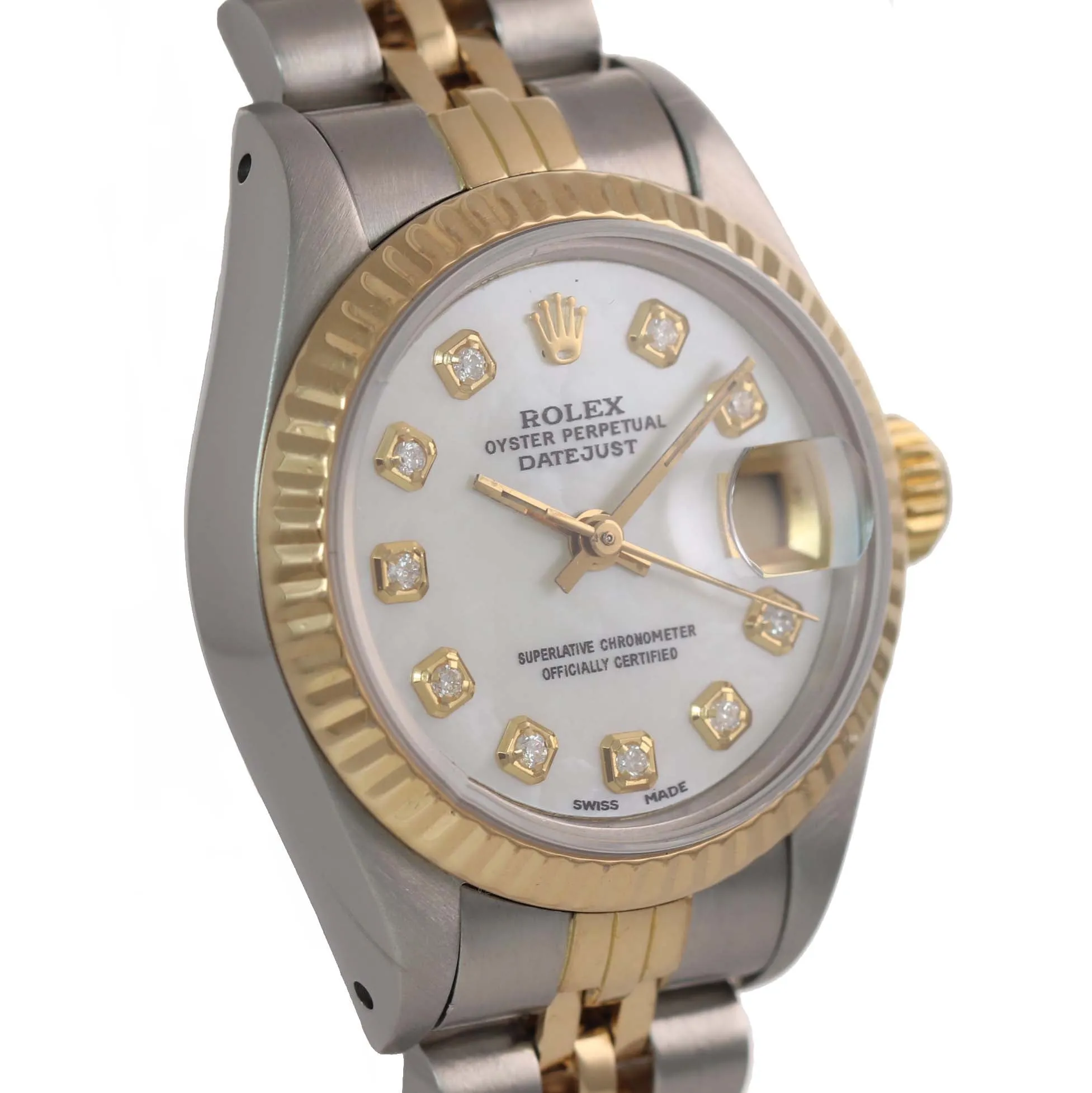 PAPERS Ladies Rolex 67193 Two Tone 18k Gold 26mm MOP Diamond Watch Box