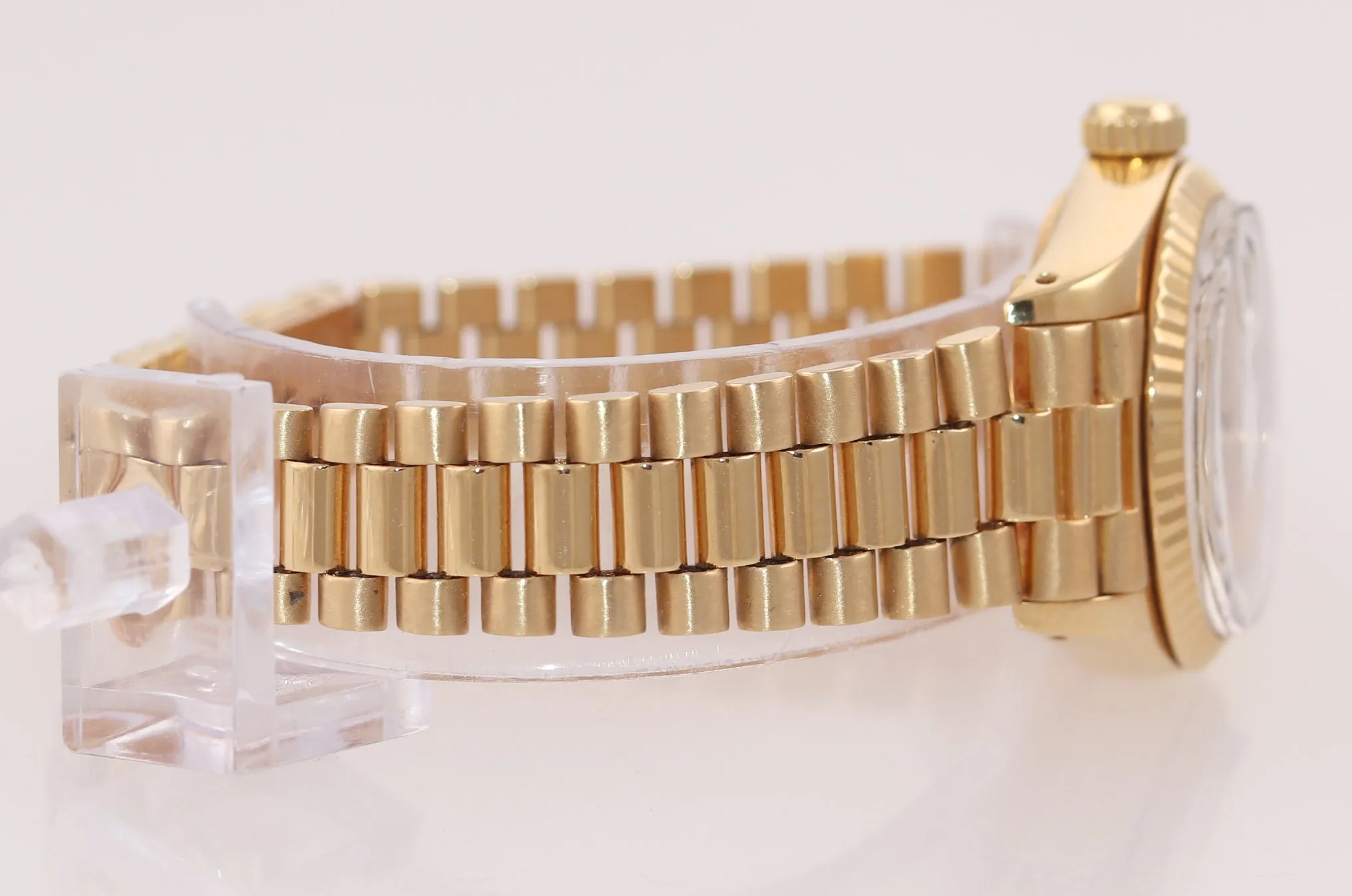 PAPERS Ladies Rolex Date President 26mm 6917 18K Yellow Gold Silver Stick Watch