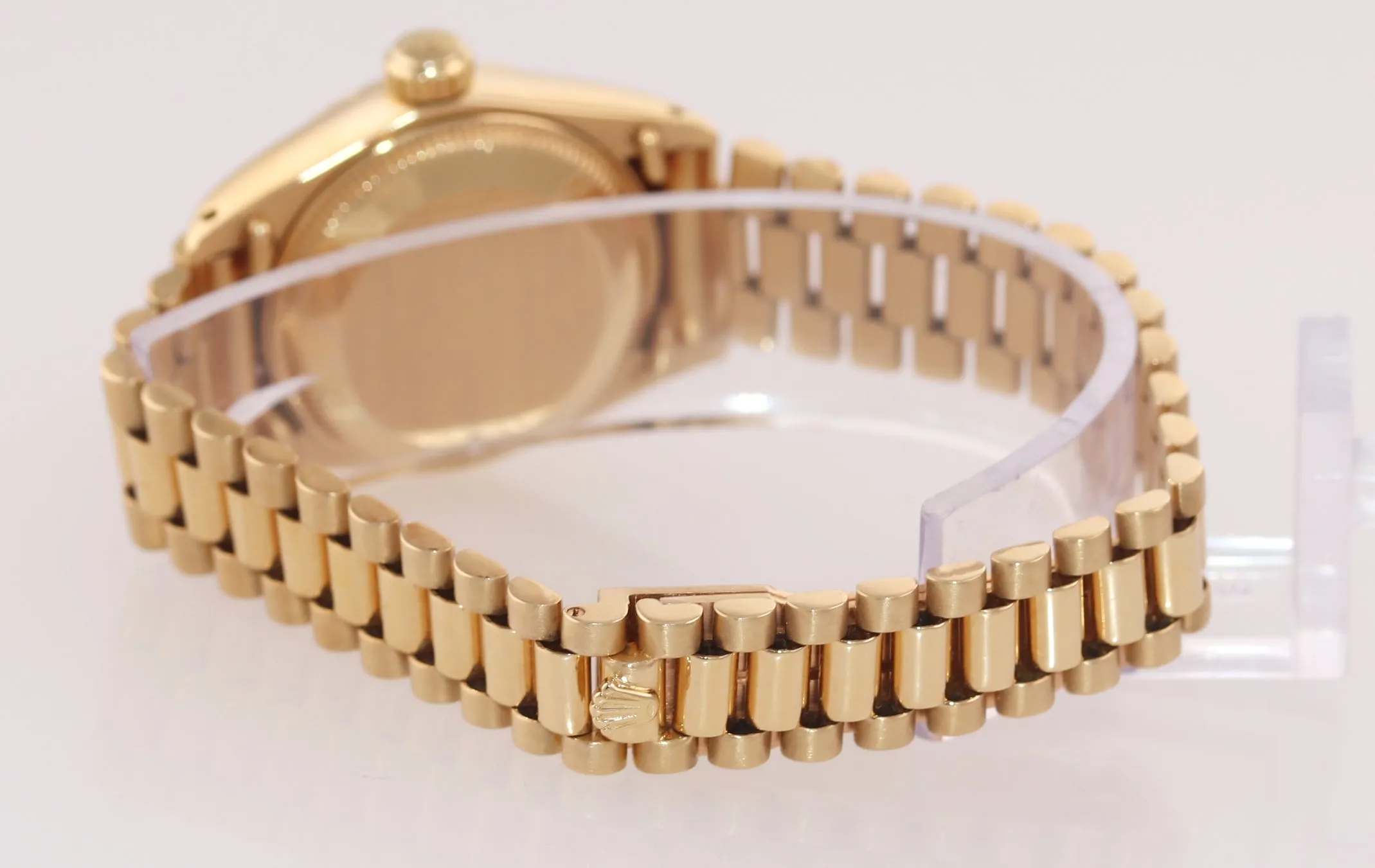 PAPERS Ladies Rolex Date President 26mm 6917 18K Yellow Gold Silver Stick Watch