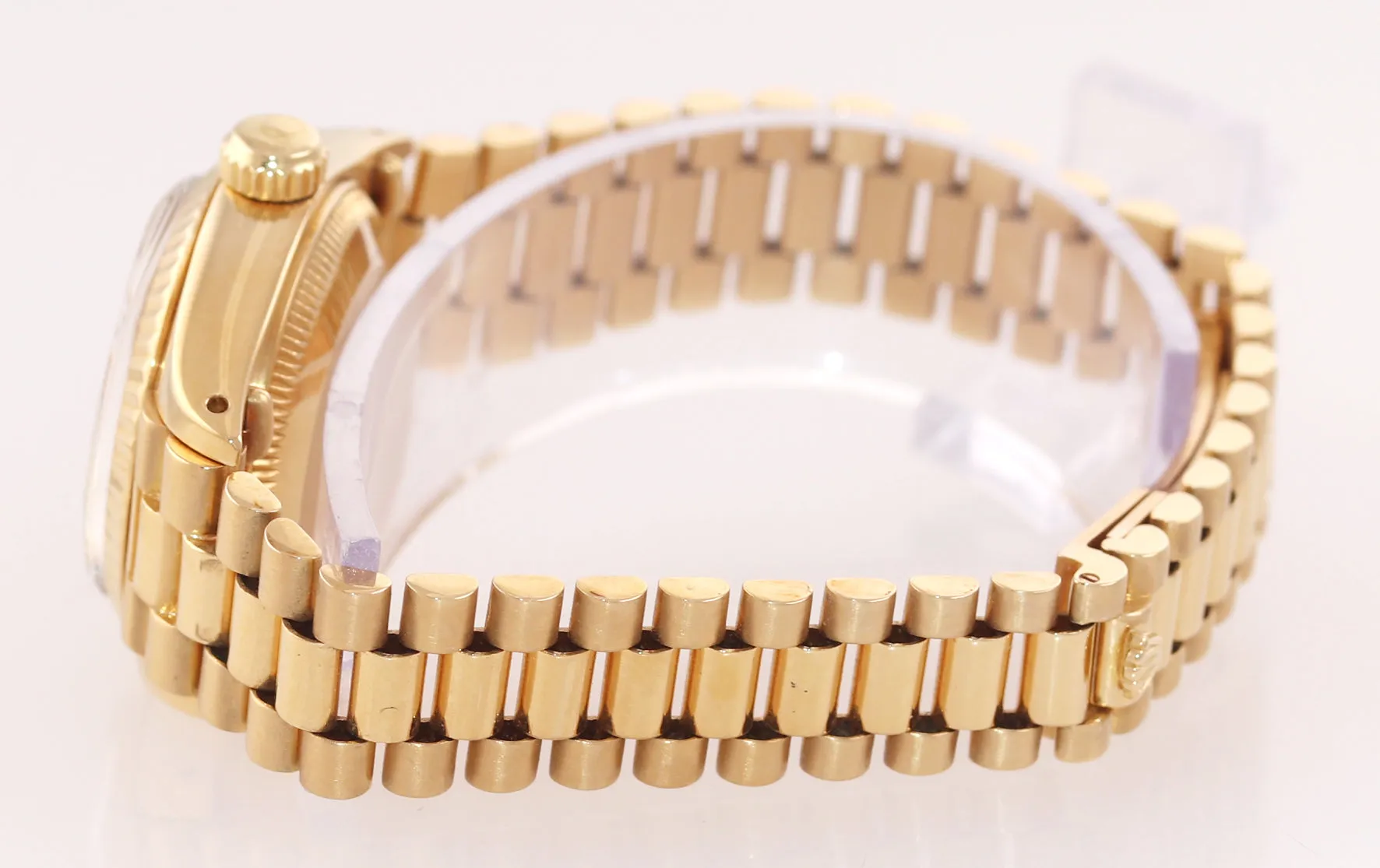 PAPERS Ladies Rolex Date President 26mm 6917 18K Yellow Gold Silver Stick Watch