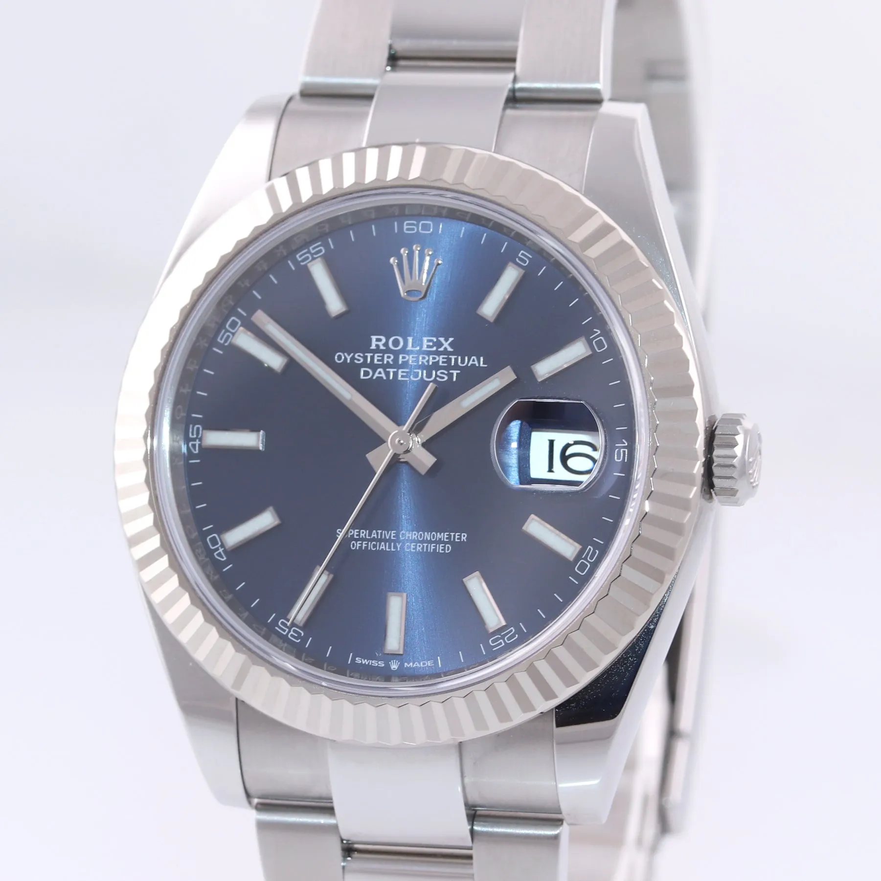 PAPERS NEW Rolex DateJust 41 126334 Blue Stick Steel White Gold Fluted Watch Box